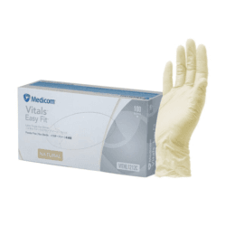 A Medicom latex glove next to its box