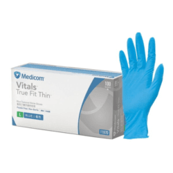 A Medicom Nitrile glove next to its box