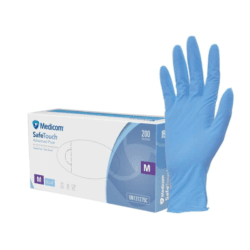 A Medicom Nitrile glove next to its box