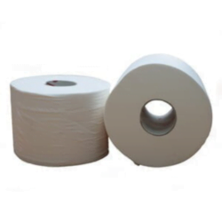 Two white Ultimo Centre Feed toilet tissue