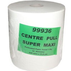 A white Centre Pull Super Maxi Roll Towel