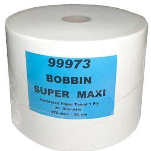 A white Bobbin Super Maxi Roll Towel