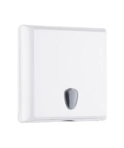 White slim & ultra slim paper towel dispenser with small clear window for convenient stock checking