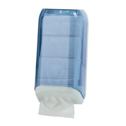 Transparent interleaved toilet tissue dispenser