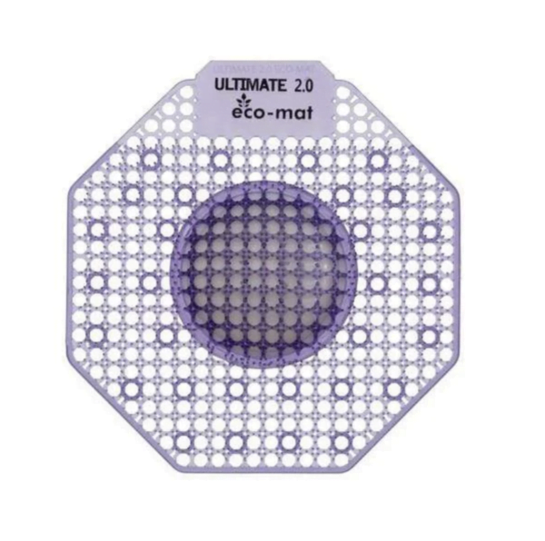 A purple urinal mat